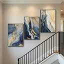 Large Framed Blue and Gold Abstract Wall Art for Living Room, 3 Piece 24x36, 24" W x 36" H x 3pcs