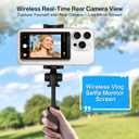 Henrety Wireless Vlog Selfie Monitor Screen for iPhone & Android, Bluetooth Remote, 180 Flip, Magnetic Stand, Wide Screen Mode, Rear Camera Live View for TikTok & YouTube (Pink)