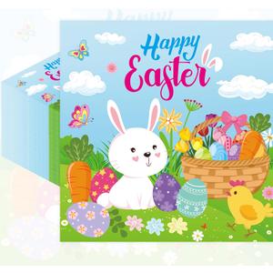 2 x Pack of 50, Happy Easter Napkins, Colorful Bunny and Egg Design Disposable Paper Napkins for Easter Table Decorations, Spring Birthday Holiday Party Supplies, 13x13 Inches Unfolded