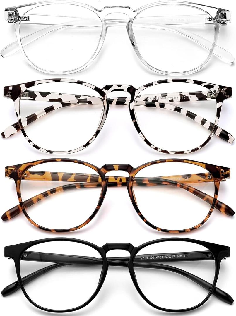 Blue Light Blocking Glasses for Women/Men - 4-Pack Computer Reading/Gaming/TV/Phone Glasses, Anti-Glare (A-4 Black+douhua+transparent+yellow Leopard)