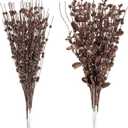 24-Pack Christmas Tree Picks Ornaments, Artificial Glitter Berry Stem Glittery Twigs Ornaments for Christmas Tree Decorations, Small Vase, Holiday, Wedding, Party Decorations (Brown)