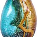 Teal Glass Vase,Hand Blown Green Glass Flower Vases Bulk,Murano Glass Vases,Unique Table Glass Decor, Flowers with Vase Decorative,Teal Vase Decor,for Bookshelf,Living Room,Office,Gift (S)