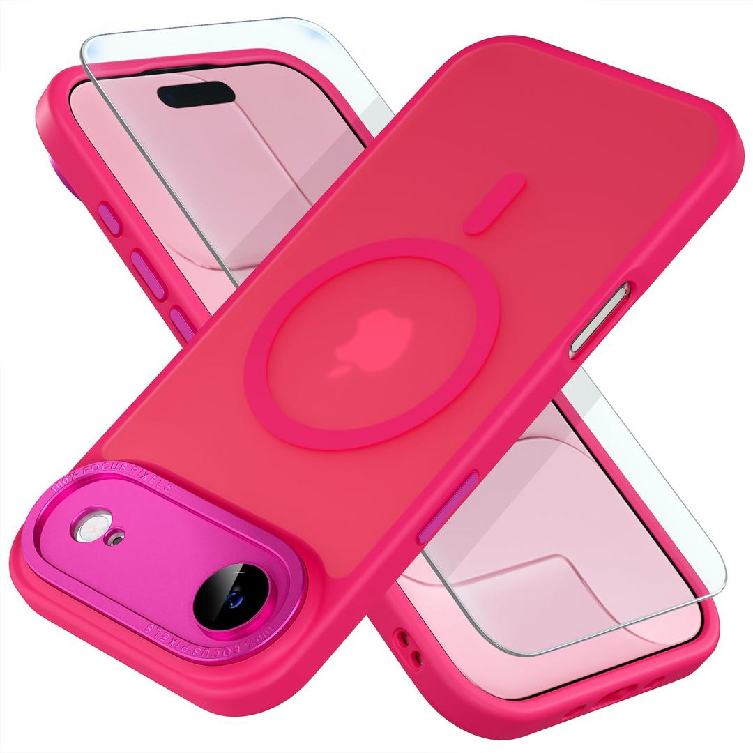Misea Magnetic for iPhone 17 Air Case Compatible with MagSafe [Military Grade Drop Protection] Full Camera Lens Protector Translucent Matte Phone Case for Women Girls 6.5 inch, Hot Pink