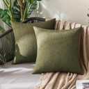MIULEE Pack of 2 Decorative Outdoor Solid Waterproof Throw Pillow Covers Faux Linen Garden Farmhouse Cushion Cases for Patio Tent Balcony Couch Sofa 18x18 Inch Olive Green