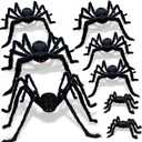 ZMCINER 8 Pcs Large Spiders Halloween Decorations - Outdoor Realistic Scary Hairy Spiders (8 Pcs in Different Sizes)