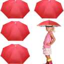 4 Pack Umbrella Hats, 20.5" Hands-Free Head Umbrealla Hats for Kids, Folding Waterproof Umbrella Cap With Head Strap for Outdoor Party Fishing Sun Rain Beach Golf Hiking (Red)