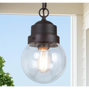 Outdoor Pendant Light Fixture, Farmhouse Exterior Globe Anti-Rust Hanging Lights with Adjustable Chain, Bronze Ceiling Outdoor Lantern Light with Seeded Glass for Front Door, Entry, Porch, and Gazebo