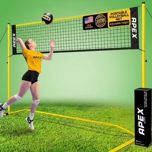Apex Sports Volleyball Net Training 12' Wide, Portable Adjustable Height 7.4' to 8' Includes Ground Stakes, Carry Bag Indoor & Outdoor Use, Designed by Pro Athletes for Peak Performance