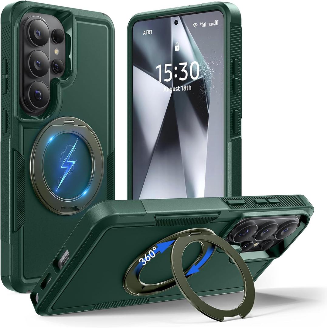 for Samsung Galaxy S26 Ultra case with Stand, 7X Military-Grade Drop Protection, Shock-Absorbing Phone Rugged Cover, Compatible with MagSafe Accessories,360 Magnetic Stand, Green