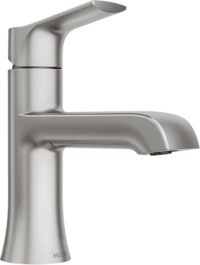 Moen LISO Spot Resist Brushed Nickel One-Handle Bathroom Faucet, One Hole Bathroom Sink Faucet with Optional Deck Plate and Push Down Drain, 84540SRN