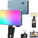 Selfie Camera Phone Light with Metal Hotshoe & Clip, CRI 96+ 2500K-9900K Rechargeable RGB Video Light for Laptops, Cameras, Selfie, Video Conference, TikTok Live Streaming, Filming (135 LED)