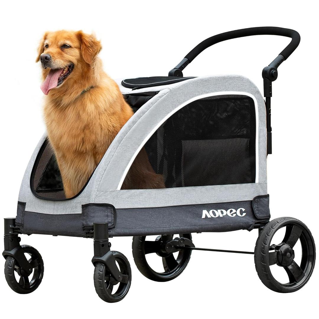 Large Dog Stroller - Dual Entry Safety Folding Pet Stroller with Adjustable Handle, All-Terrain 4-Wheel, 160 lbs Weight Capacity for Travel & Outdoor Adventures - Gray (Grey)