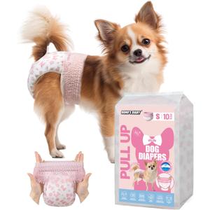 Dono Disposable Pull It Up Female Dog Diapers, 360 Stretchy Waist Puppy Diapers, Super-Absorbent Doggie Diapers with Rapid-Dry Technology Leak-Proof Design for Doggy in Heat Period, S 10 Pcs