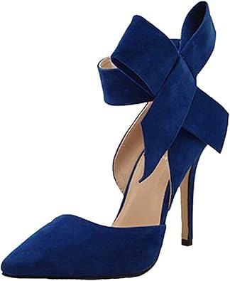 Heels Fashion Pointed Big Temperament Summer Bow Color Solid High Ladies Women's sandals Woman Summer Sandals (9.5, Red)