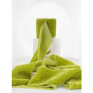 HUIHUANG Moss Green Frayed Velvet Ribbon 2 inch Handmade Fringe Silk Velvet Ribbon for Christmas, Flower Bouquet, Gift Wrapping, Wreaths, Holiday Home Decor-3 Yards/Roll