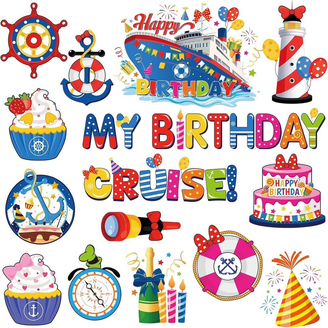 Dazoratix Birdthday Cruise Door Decorations - 16 PCs Mouse Ship Cabin Magnets Funny Reusable Anchor Magnet Cake Stateroom Accessories Magnetic Stickers for Carnival Summer Party Refrigerator Car Decor