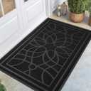 DEXI Front Door Mat Outside Entrance, Heavy Duty Non Slip Low Profile Doormat for Entryway, Trap Dirt and Moisture Welcome Mats, Easy Clean, Patio, Garage, 5x3, Black