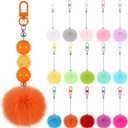 Retisee 30 Packs Beadable Keychain Bars with Pompom Ball DIY Blank Beaded Keychain Fluffy Key Chains Detachable for Bead DIY Craft Gift Jewelry Making