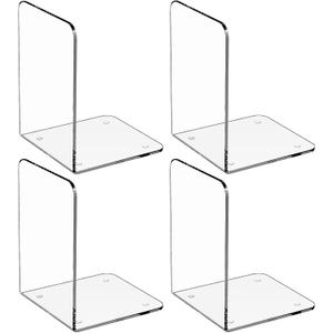 MaxGear Bookends Acrylic Book Ends for Shelves Clear Decorative Bookends Non-Skid Heavy Duty Bookend Book Holders/Stoppers (2 Pair/4 Pieces, Large)