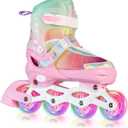 Kids Adjustable Inline Skates for Girls Boys and Adults, Blades Skate with Outdoor All Light Up Wheels for Beginner Youth Women, Pink, Small(US 10C-12.5C) Little Kids