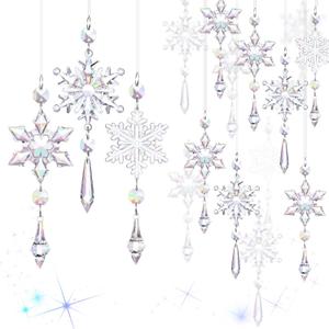 Boao AB Color 15 Pcs Crystal Snowflake Ornaments for Winter Valentine Acrylic Snowflake Wonderland Decorations for Party Favor Celebration
