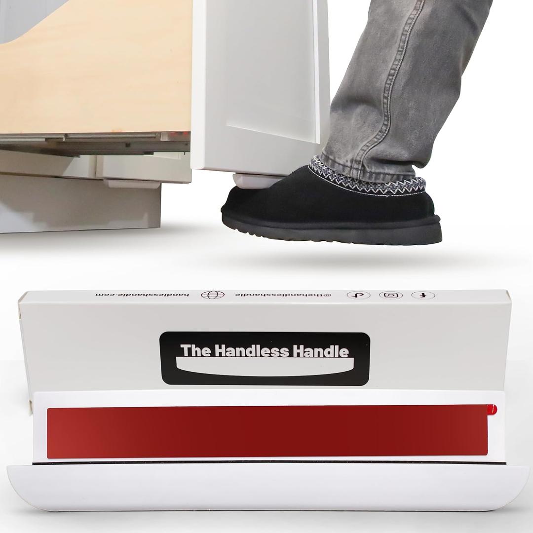 The Handless Handle  Hands-Free Garbage Drawer Foot Pull Handle, Touchless Opener for Drawers, Bins, & Cabinets (White, 1 Pack)