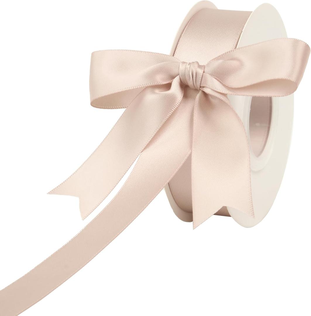 Champagne Satin Ribbon 1 Inch Champagne Ribbon for Christmas Tree Decorations Wedding Decor Bouquet Gift Wrapping Crafts - 25Yards (Vanilla)