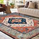 Lahome 8 x 10 Area Rugs for Living Room - Boho Washable Non-Slip Backing Large Rug Ultra-Thin Stain Resistant Dining Room Rugs for Under Table, Oriental Print Carpet Rugs for Bedroom (Rust, 8'x10')