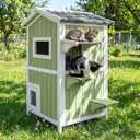 2-Story Weatherproof Wooden Outdoor Cat House