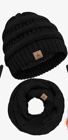 Winter Warm Fleece Knit Hats Touch Screen Gloves Neck Scarf Set Winter Gifts for Unisex Adult