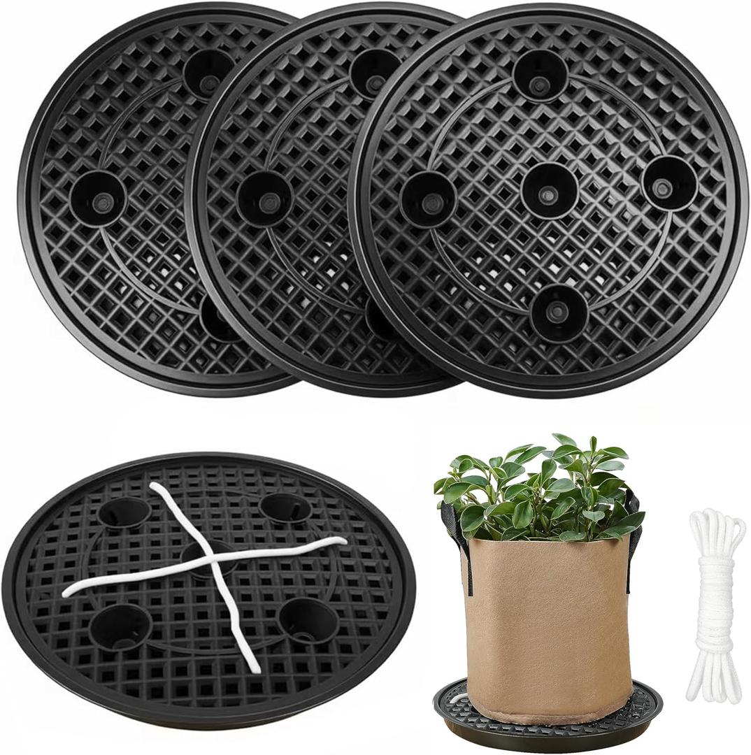 4 Pack 16 inch Self Watering Base for Fabric Grow Bag, Self-watering Plastic Elevated Plant Saucer Stand, Automatic Watering Tray for Non-woven Planter Flower Pot Growth Tent Greenhouse Indoor Outdoor