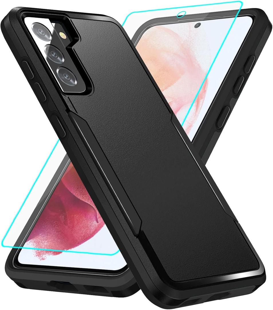 for Galaxy S21 Case with Screen Protection: Heavy Duty Protective Shockproof and Scratch Proof Cell Phone case for Samsung Galaxy S21-Black