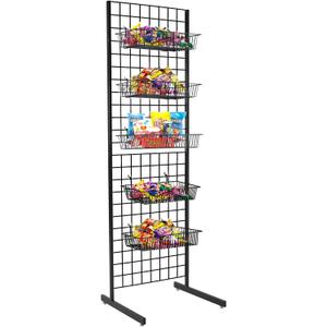 Heavy Duty 6' x 2' Grid Panel Tower with L Base and Footbeds, Black Finish, Solid & Stable