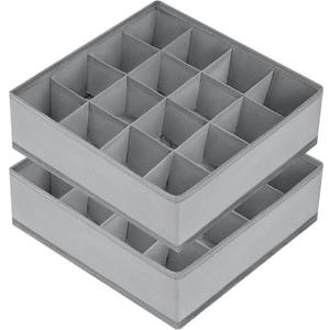 DIMJ Sock Organizer Drawer Organizer -Underwear Organizer Divider for Storing Socks 24 Cell + 16 Cell, Handkerchiefs, Ties, Belts, Grey (Set of 2)