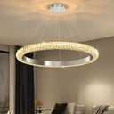 31.5" 1 Ring Crystal Chandelier Modern LED Dimmable Ring Pendant Light Chandelier for Dining Room Living Room Silver, 1 Ring Round 32"