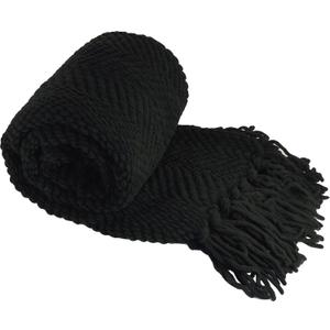 Home Soft Things Black Throw Blanket Knitted Tweed Throw 50'' x 60'', Raven, Super Soft Cozy Warm Comfortable Breathable Throw for Living Room Chair Couch Bed Sofa Bedroom Home Dcor