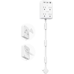 Short Power Strip 2FT - Flat Wall Extension Cord with 4AC Outlet and 3 USB Ports(1 Type C), Multi Plug Outlet Extender Small Surge Protector for Home Office Dorm, White