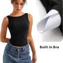 SUUKSESS Women Padded Open Back Boat Neck Tank Tops Double Lined Basic Shirts (Black, S)