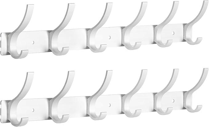 Optish Coat Rack Wall Mount, Wall Hooks for Hanging, Entry Coat Hooks Coat Hanger, Hat Rack Holder for Wall, Key Holder Purse Racks, Towel Rack for Bathrooms (2 Pack, Silver )