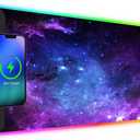 ToLuLu RGB Gaming Wireless Charging Mouse Pad, 7.5/10/15W 10 Light Modes LED Mouse Pad Computer Keyboard Mat Mousepad, 800x300x4MM Extended Large Desk Mat for MacBook, Laptop, PC, Purple Galaxy Space