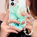 Compatible with iPhone 16 Plus Case for Women Girls, Slim Fit Girly Phone Case for iPhone 16 Plus with Butterfly Phone Charm Lanyard Wrist Strap, Shockproof Hard Case 6.7 Inch Marble Green