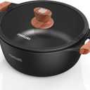 Nonstick Stock Pot,6.5 Qt Elegant Aluminum Ceramic Casserole with Pour Spout Lid, Induction Bottom