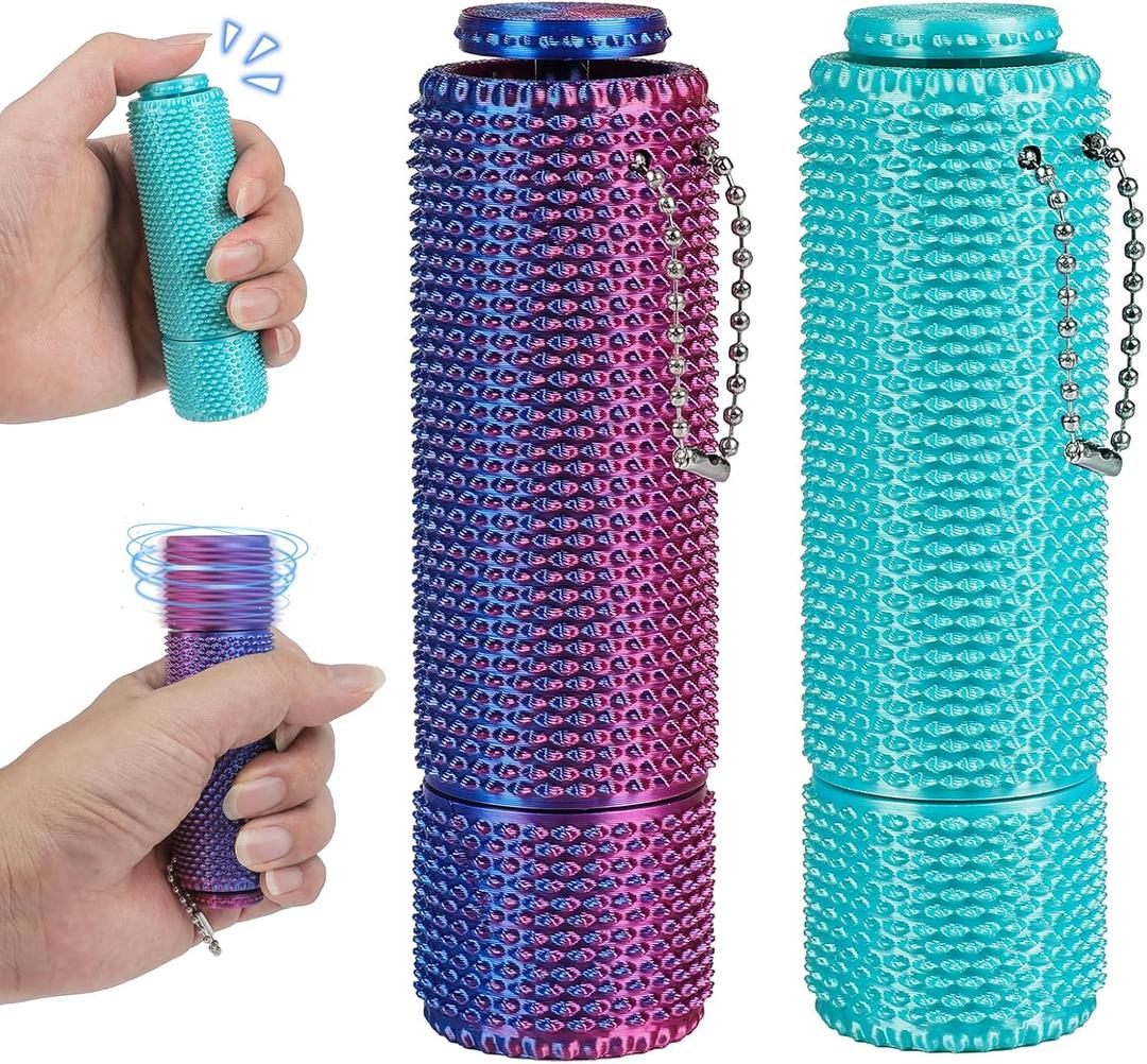 New Little Ouchies Pain Fidget, 3D Printed Pain Stim Fidget for Adult , Spiky Grippy Stim Keychain with [Spinner & Clicker] Functions, Sensory Toys for Stress Relief - 2 Pack (Green and Purple)