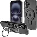 Tnarru Designed for iPhone 16 Case with Stand [Magnetic Ring Holder] [Built-in Camera Lens Protector] Slim Anti-Scratch Non-Yellowing for iPhone 16 Clear Case Black