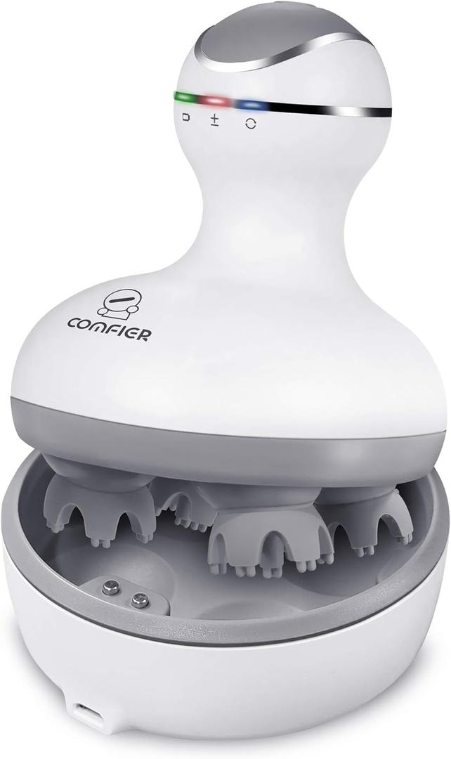 COMFIER Electric Cordless Hair Scalp Massager with Kneading 84 Massage Nodes, Handheld Portable Head Scratcher Massager for Hair Growth, Deep Clean and Stress Relax, Gifts for Men Dad (White)