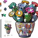 Colorful Cactus Wooden Puzzles for Adults, PICKFORU Flower Vase Wood Jigsaw Puzzle,Vintage Succulents Plant Unique Shapes Puzzles as Art Decor