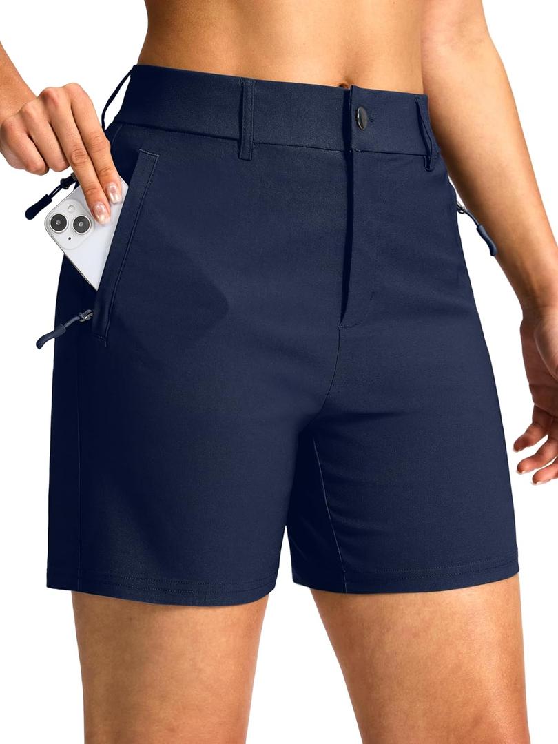 SANTINY Women's 5"/7" Hiking Golf Shorts with 3 Pockets Stretch Quick Dry Outdoor Travel Work Shorts for Women Casual Summer (S)