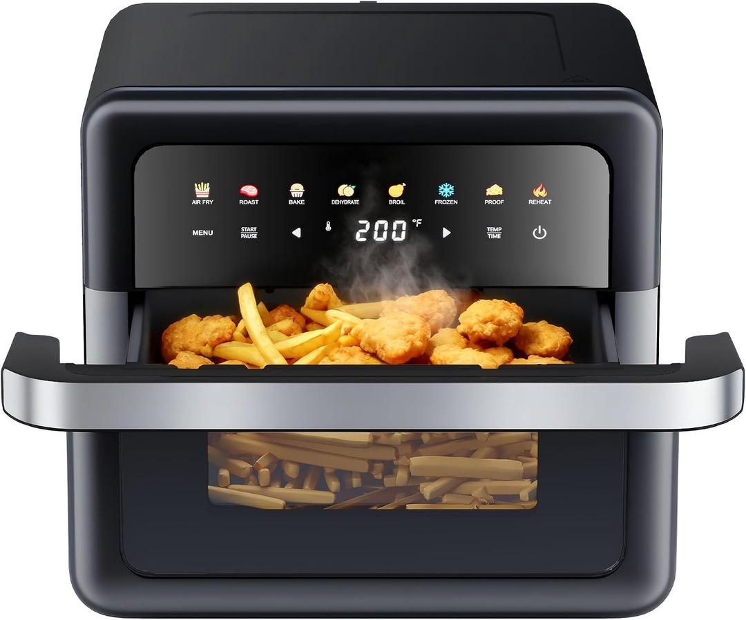 Air Fryer 8 QT, Large Capacity, Digital Touch Control, 400F Max | Viewing Window, 8 Functions: Air Fry, Roast, Bake, Broil, Reheat, Dehydrate, Defrost & Proof, Nonstick Basket
