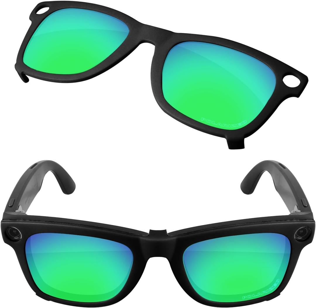 Polarized Clips for Ray-Ban Meta Wayfarer RW4008 (Size M 53-22), Protect Your Eyes for Men & Women - Black Frame - Green (Gray)