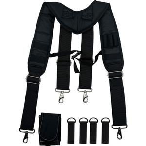Tool Belt Suspender for Men 4 Point Padded with Attachment Loops, WristBand Pouch Pocket for Construction Worker (Black)